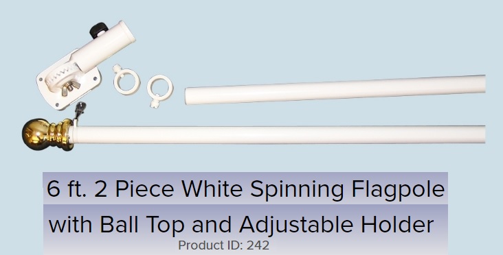 White spinning flagpole with ball top and adjustable bracket